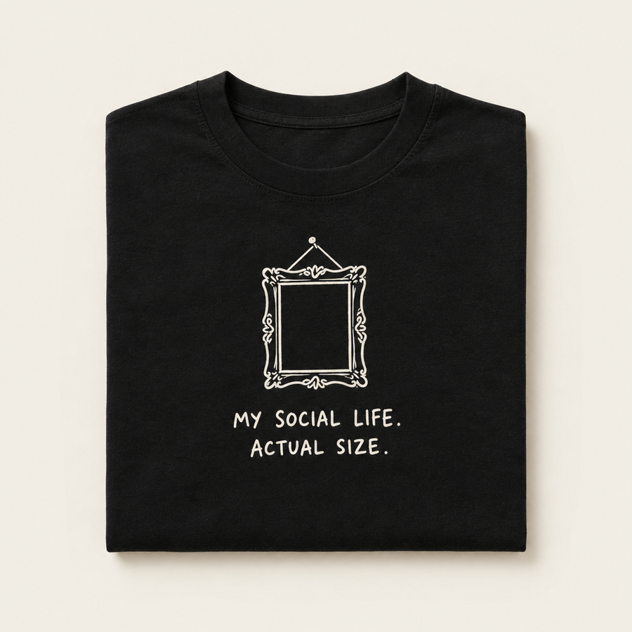 Tričko My Social Life. Actual Size. – Černá
